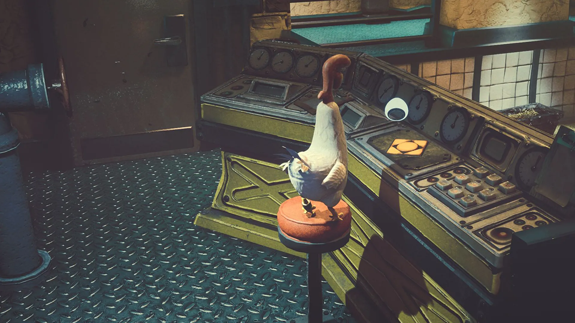 Cluck sound design, industrial control room